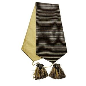 Reversible Silk Shantung Table Runner Velour‎ Stripe 11x58 Gold Tones Elephant